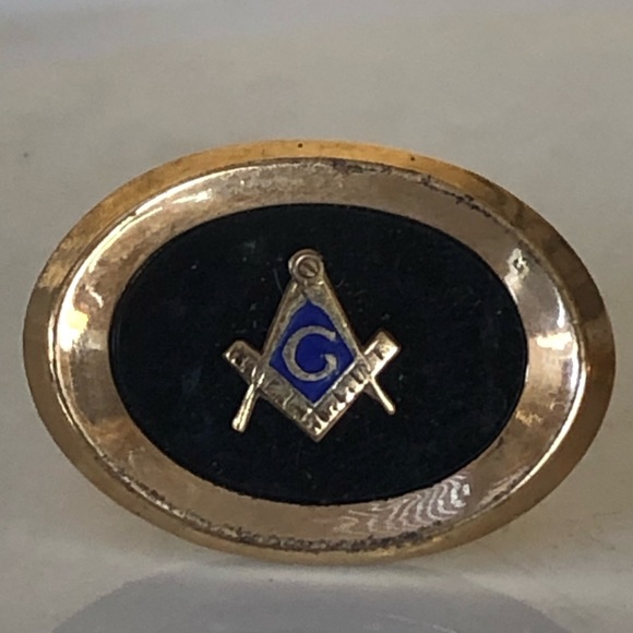 Vintage G Masonic Masons Logo Enamel oval Onyx Cufflinks Gold Filled - Picture 2 of 8
